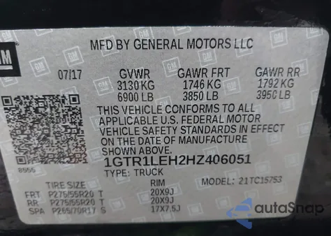 2017 GMC Sierra 1500 from USA, damaged, VIN 1GTR1LEH2HZ406051